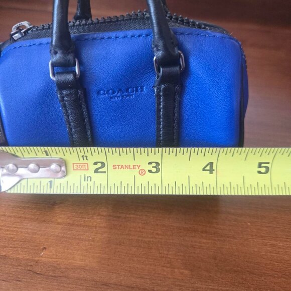 Coach Micro Duffle Bag Key Fob Keychain Gunmetal QB/Sport Blue Black Leather - Picture 2 of 8